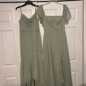 Azazie Green High Low Sundress with Puff Cap Sleeves